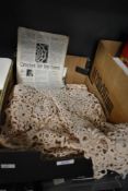 A selection of vintage Tudor Rose crochet medallion table cloths, mats