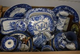 Two cabinet plates by Wedgwood made for The Mount Tom Railroad Company and a collection of blue