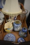 A small selection of glass and ceramics including a vintage French Boudoir style lamp, a small