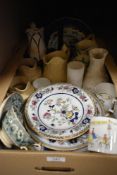 A Foley China 1937 Coronation trio, a selection of jugs some in AF condition and an alabaster vase