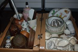Two cartons of assorted items including a small selection of Johnsons Eternal Beau dinner ware,