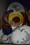 A selection of assorted dishes including a Wood Bursley Ware dish in blue with floral decoration,