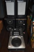 A Numark CD player and matching speakers sold along with a pair of Wharfdale Diamond bookshelf