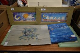 Six assorted pictures including an oil on canvas sea scene signed Whitehill to lower right hand