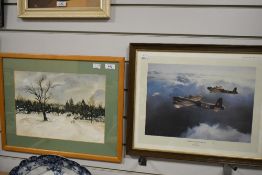 A watercolour depicting a woodland winter scene signed W Egerton to lower left hand corner, framed