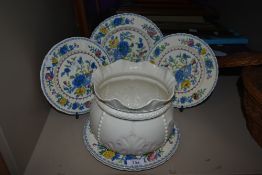 Five Mason's Regency plates and a vintage Beleek plantr.