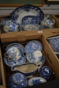 Two cartons of assorted blue and white ware including plates, tureens, platters and ginger jar etc