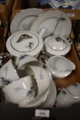 A selection of Japanese CBC China tea ware, hand decorated with a bamboo design against a white