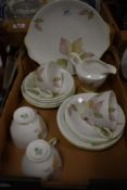 A Royal Standard part tea service having autumnal leaf design and green edging with 16 pieces.
