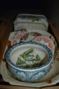 A large Royal Winton Pottery rectangular planter having vine leaf decoration, a large water dish and