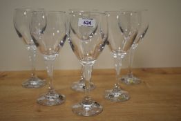 Six large boxed Bohemia Crystal wine glasses.