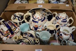 A set of four Adams Liberty & Co mugs, a large square Mason's 'Mandalay' tea pot and a selection