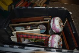A carton of assorted modern photograph frames and two hand painted Bonboniere dishes one AF.