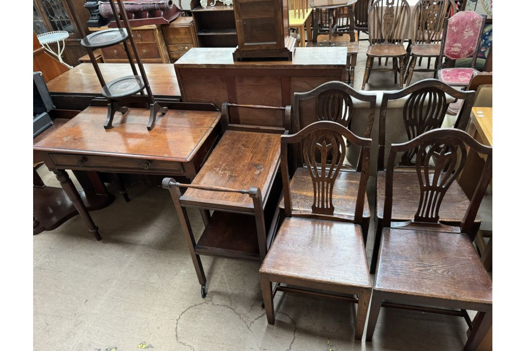 A set of four George III dining chairs together with a tea trolley, - Image 1 of 3