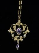 9ct Gold chain & pendant, art nouveau pendant set
