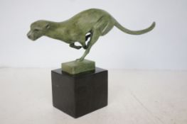 Bronze art deco running jaguar on marble base sign