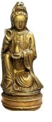 Vintage cast brass robed Guanyin holding the elixe