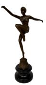 Bronze nude dancer signed on marble base