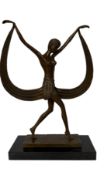 Bronze art deco dancer signed on marble base