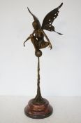 Large art deco style bronze winged fairy on marble