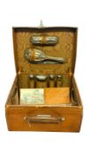 Victorian fitted travel case with silver contents