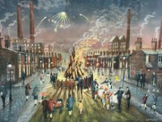 Original Bernard McMullen pastel Bonfire Night 70 cm x 86 cm size including frame