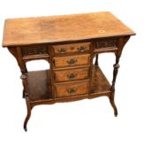 Small Victorian 4 drawer table, original casters