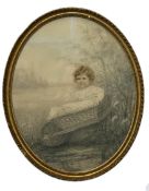 Watercolour & pastel portrait in oval gilt frame