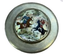 Round low grade silver enamel painted pot