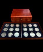 Collection of 18 Golden age of steam .925 Silver five pound coins all with COAs. Each weighing 28.28