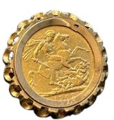 1902 Full sovereign mounted with 9ct gold into a r