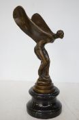 Bronze RR flying lady mascot on marble base signed