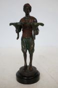 Painted bronze blackamoor figure on a marble base signed Bergman (Height 24 cm)