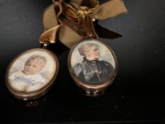 2 Hand painted portraits on velvet ribbon