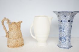 Adams blue & white vase, 1866 water jug & Beswick