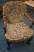 Victorian upholstered chair with ball & claw feet