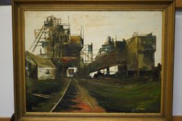 Oil on canvas signed E. Young, colliery scene