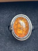 Silver & amber ring