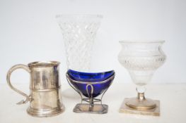 Silver plated tankard, white metal base with blue