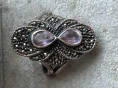 Ladies silver & amethyst dress ring