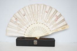 Bone oriental fan with hard case