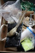 Box of metal detector finds, ladies handbags & oth