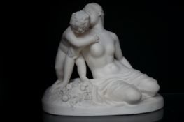 Parian ware group figure Venus & child signed by J