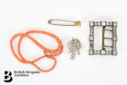 Graduated Coral Necklace and Gold Pin