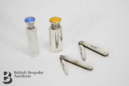 Two Mother of Pearl and Silver Fruit Knives