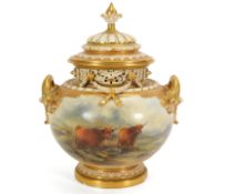 Royal Worcester Vase and Cover Signed by John Stinton