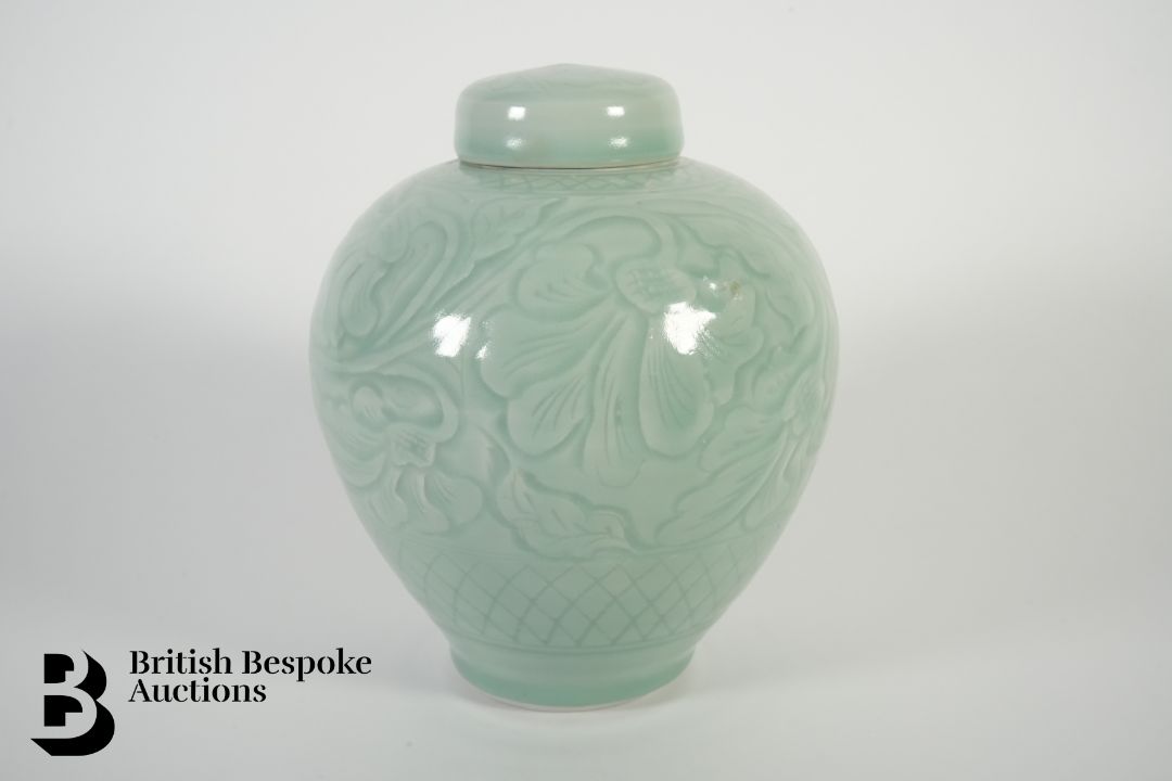 Chinese Celadon Ginger Jar and Cover - Image 2 of 6