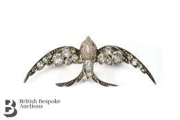 Silver and White Stone Swallow Brooch