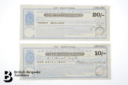 Victorian 20 and 10 Shillings Postal Orders