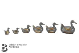 Set of Graduated Pewter Duck Trinket Boxes